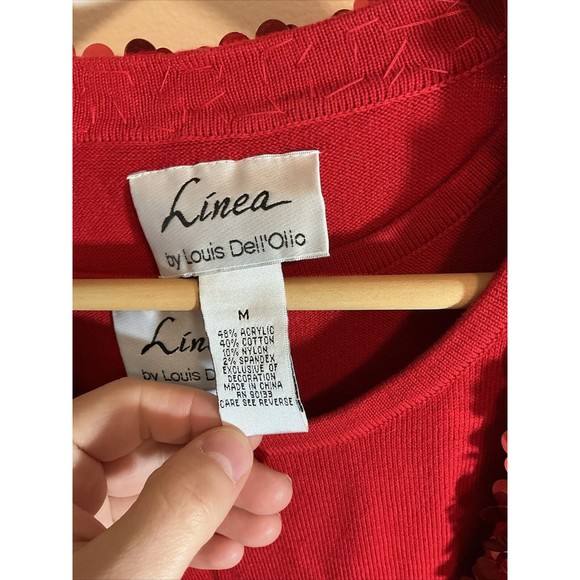 Linea Louis Dell’olio Women’s M Cardigan And Shirt Combo Red Sequin Art to Wear - Picture 4 of 12